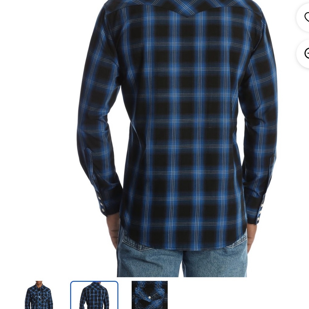 Wrangler Blue and Black Plaid Casual Button Down Shirt - Picture 2 of 7